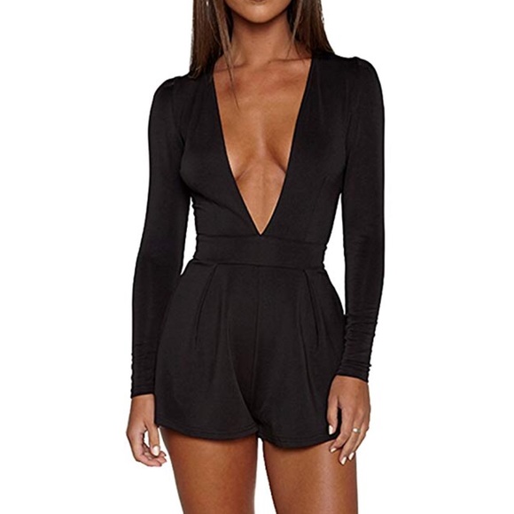 Deep V Black Romper - Picture 4 of 6